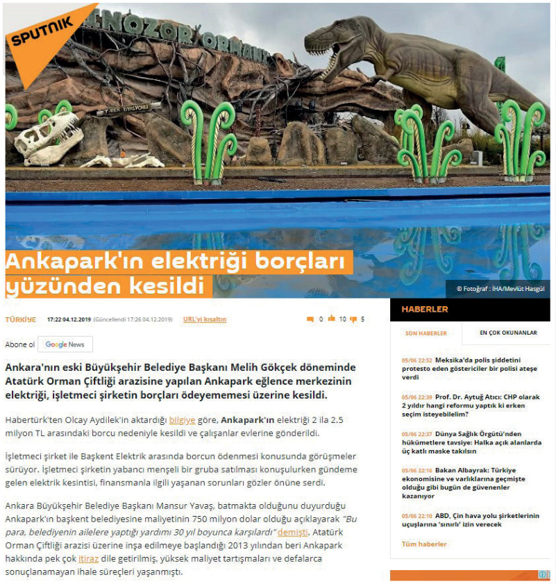 Sputnik – Ankapark'ın elektriği borçları yüzünden kesildi