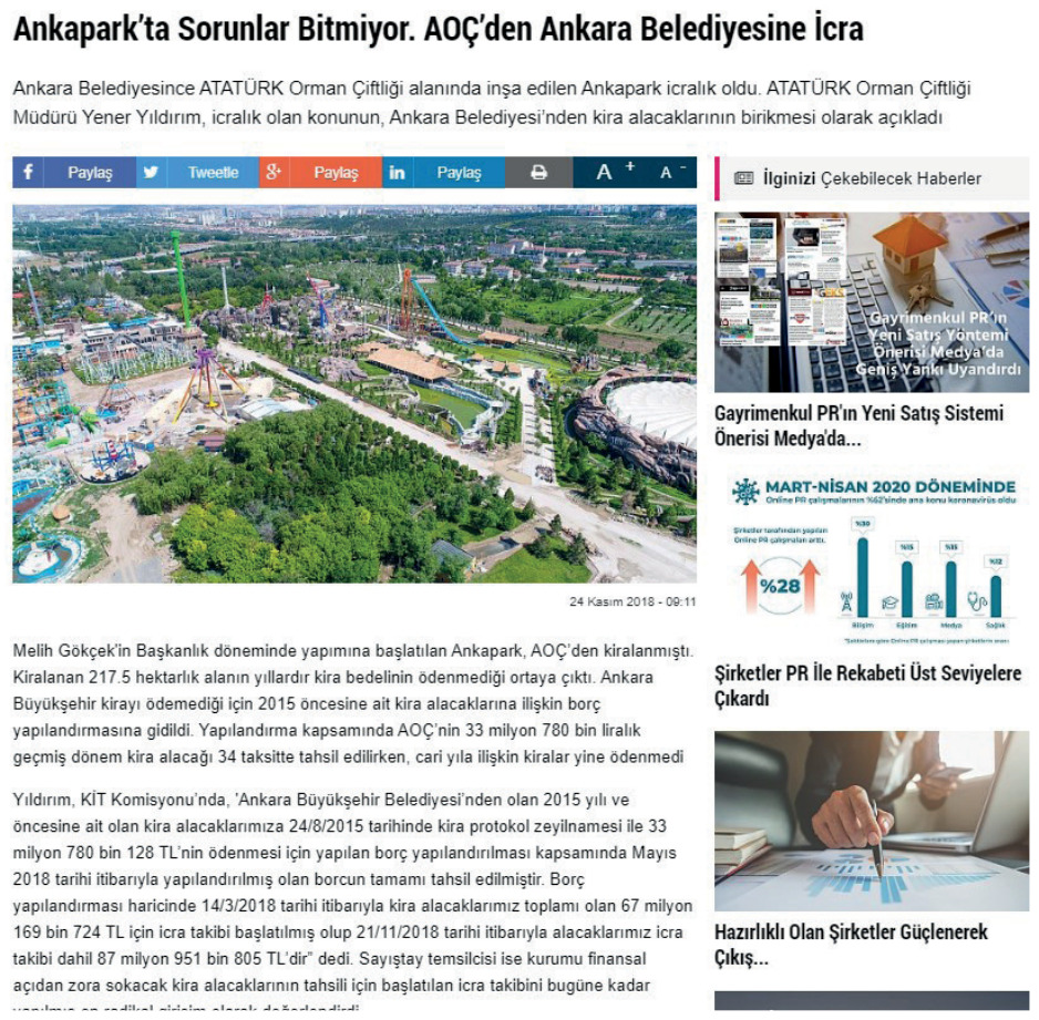 AOÇ'den Ankara Belediyesine icra haberi