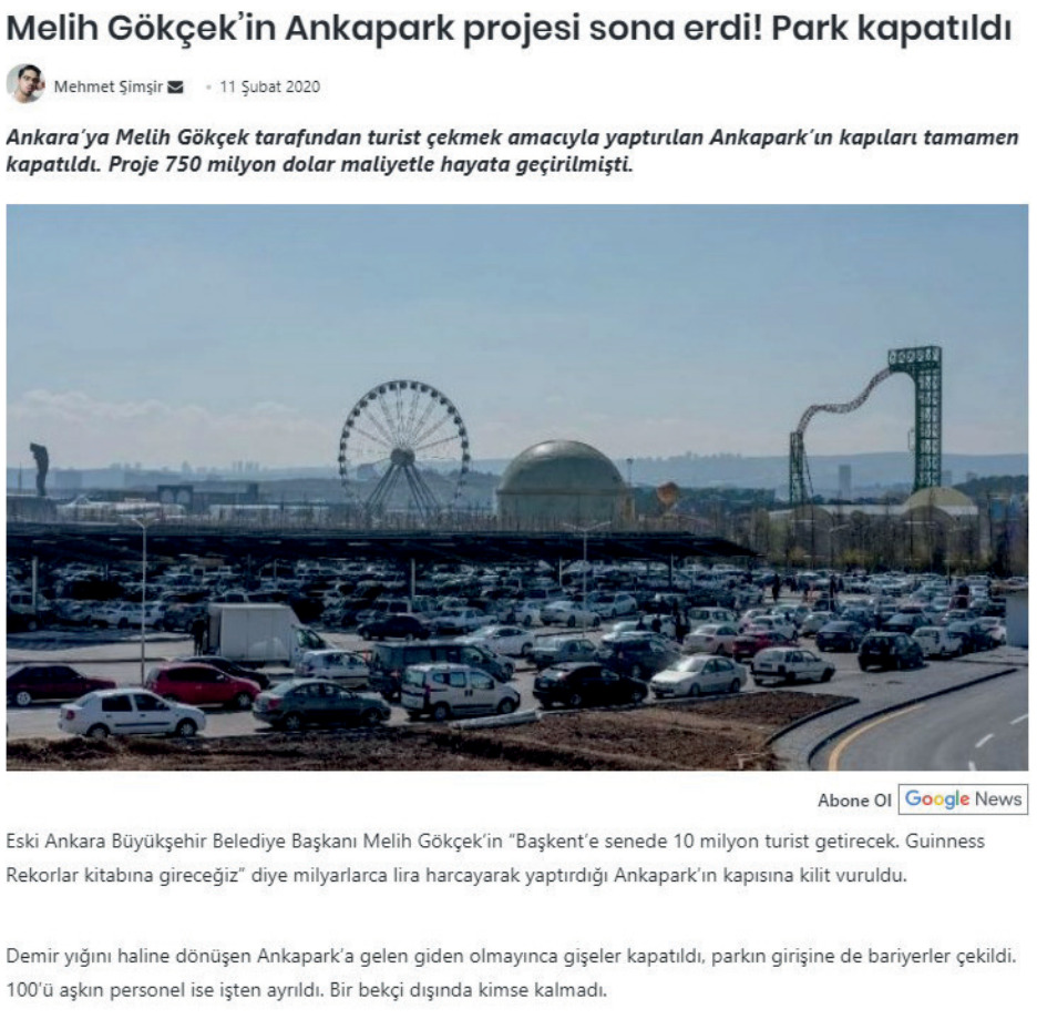 Ankapark projesi sona erdi, park kapatıldı