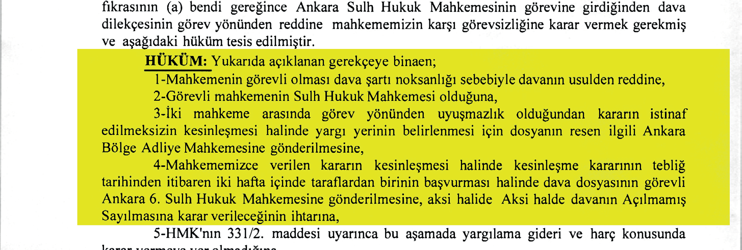 BELEDİYEMİZCE AÇILAN DAVA DOSYASININ ASLİYE HUKUK