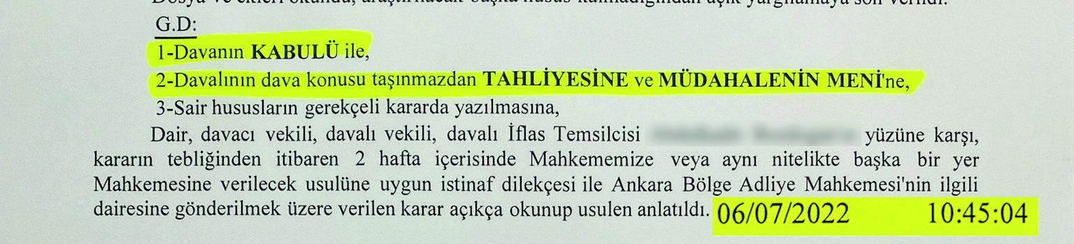 AÇTIĞIMIZ TAHLİYE DAVASI KABUL EDİLEREK