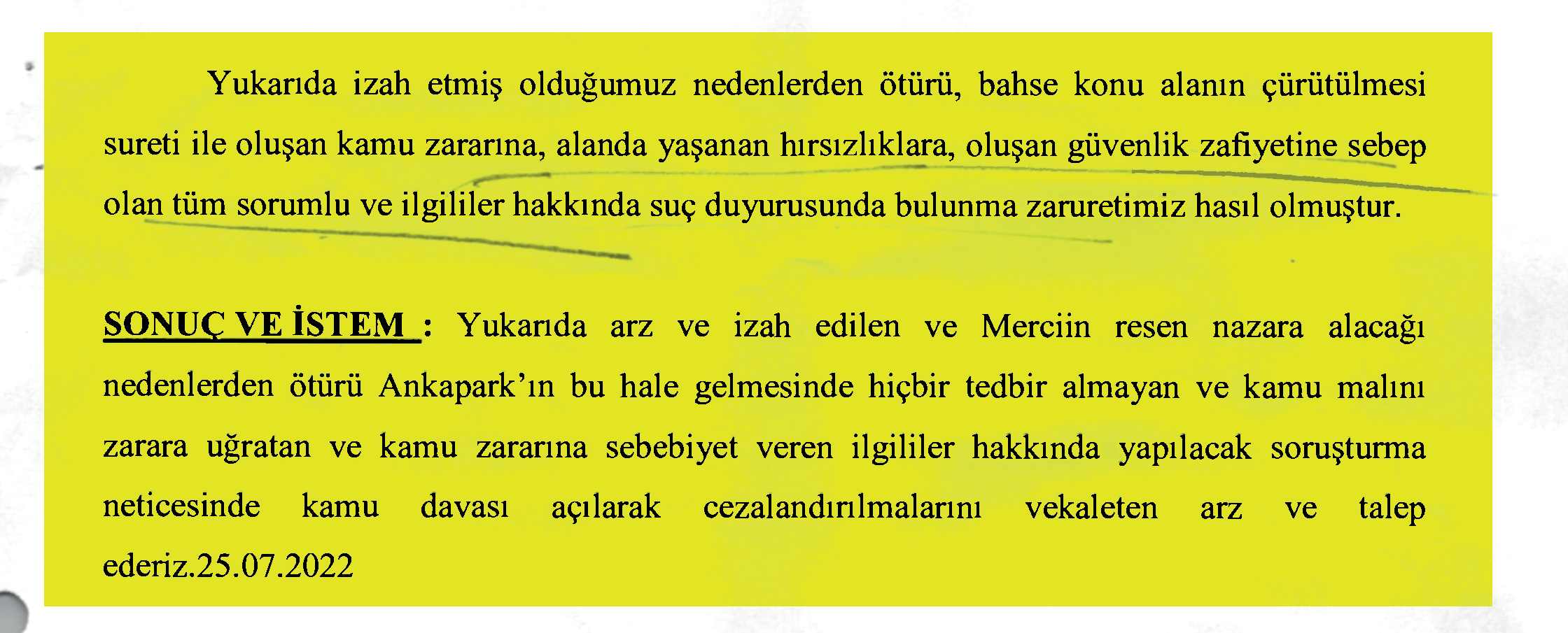 ANKAPARK ALANININ BELEDİYEMİZE TESLİM EDİLMEDİĞİ SÜRE